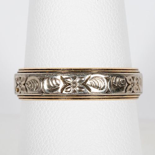 14k Two Tone Gold Engraved Ring