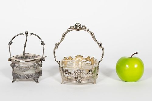 Two Continental Silver & Glass Table Articles