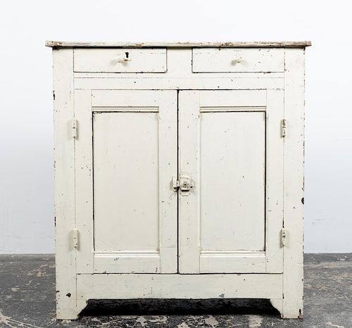 White Painted Distressed Two Door Wooden Buffet