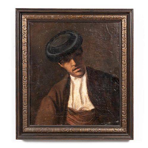 19th C. Spanish School Portrait of a Man in Hat