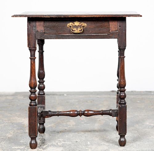18th C. William &  Mary Turned Leg Oak Side Table