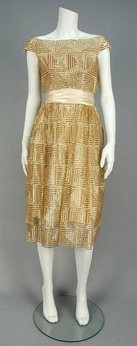 BOB BUGNAND PARIS SEQUINED TULLE COCKTAIL DRESS, MID 20th C.