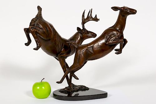 Forest Hart Bronze Sculpture 'Prancing Deer' 1989