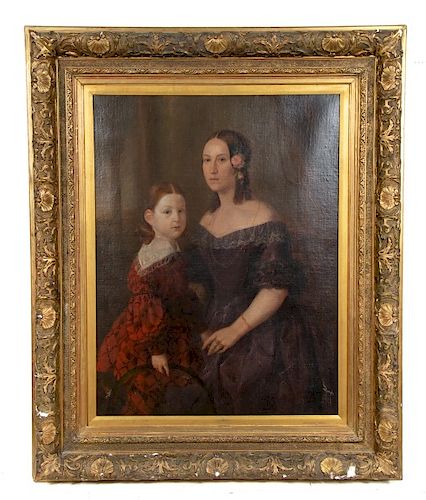 Oil on Canvas, Portrait of Mother and Daughter