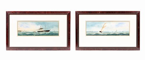 19th C. Dutch School, Pair of Nautical Watercolors