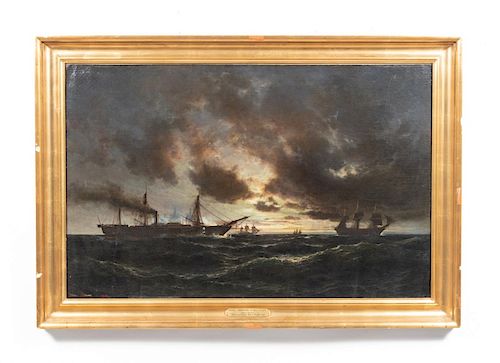 Anton Melbye O/C "Ships at Rough Sea" C. 1859