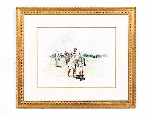 Rodney Skidmore Signed Watercolor, Polo Players