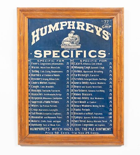 Humphreys' Specifics Medicine Cabinet Door/Sign