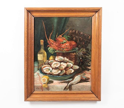 N. Dali, Oil on Canvas, Still Life of Seafood