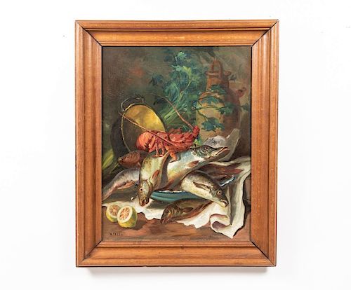 N. Dali, Oil on Canvas, Still Life of Seafood