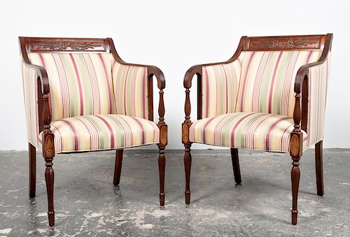 Pair, Southwood Sheraton Style Armchairs w/ Inlay