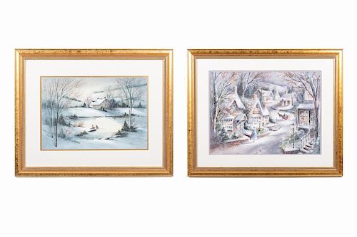 George Bjorkland, 2 Watercolors, Winter Scenes