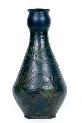 Herman Kahler Art Pottery Navy Floral Vase
