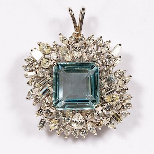Platinum, Aquamarine, & Diamond Pendant, 20.10 CTW