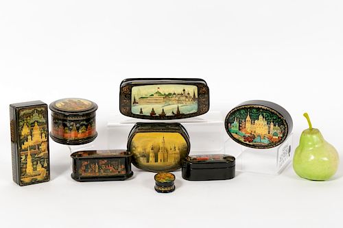 8 Russian Lacquered Boxes, Kremlin's & Villages