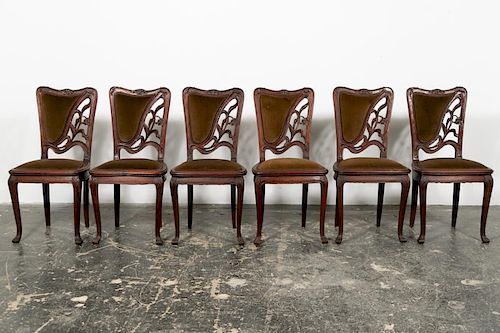 Set of 6, A. Bastea Art Nouveau Mahogany Chairs