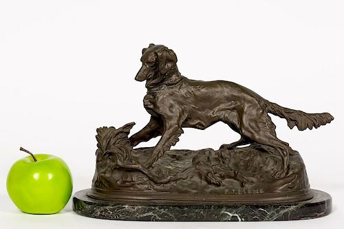 P.J. Mene, Bronze Sculpture of Dog on Marble