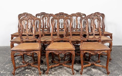 Set, 12 French Regence Style Caned Dining Chairs