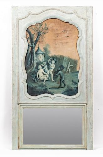 18th C. French Painted Boiserie Trumeau Mirror