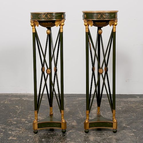 Pair, Empire Style Green Gueridon Plant Stands