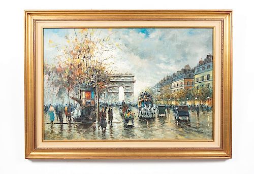 J. Gaston, Oil on Canvas, Paris Street Scene