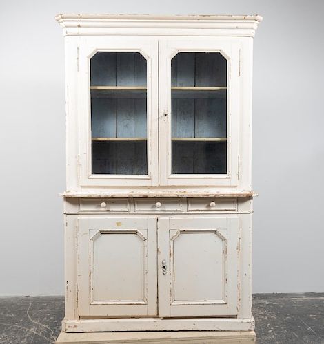 French Cream Painted Farmhouse Cabinet, C. 1900