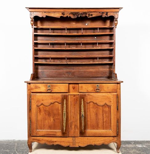 18th C French Provincial Fruitwood Pewter Cupboard