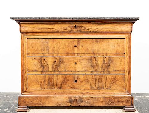 19th C. Louis Philippe Walnut Marble Top Commode