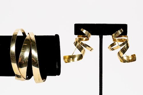 3 PC 14k Gold Modernist Bracelet & Earring Set