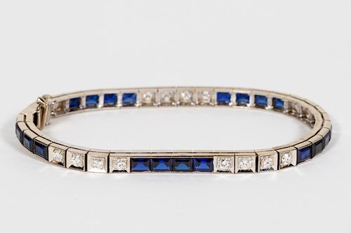 1920's 14k WG, Diamond, & Sapphire Bracelet