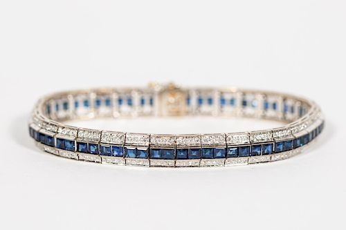 Vintage 18k WG, Diamond, & Sapphire Bracelet
