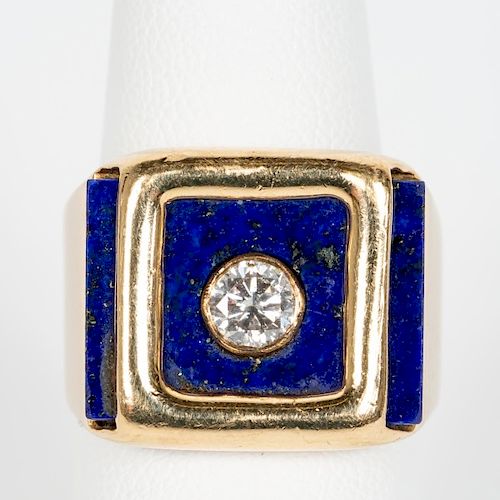 14k Yellow Gold, Lapis Lazuli, & Diamond Ring