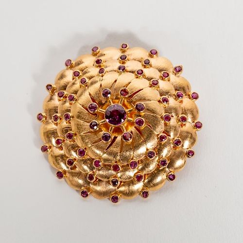 Handmade 18k Rose Gold & Ruby Round Brooch