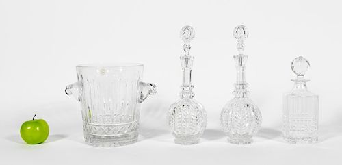 Three Crystal Decanters and Large Ice Bucket