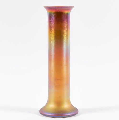Quezal Gold Iridescent Tall Art Glass Vase