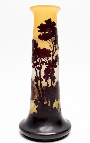 Emile Galle Cameo Glass Landscape Vase, E. 20th C.