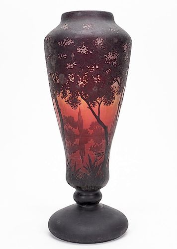 Daum Nancy Baluster Landscape Cameo Glass Vase