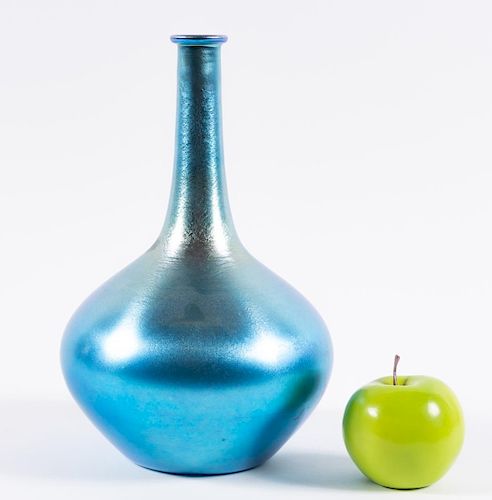 Durand Blue Iridescent Art Glass Bottle Vase