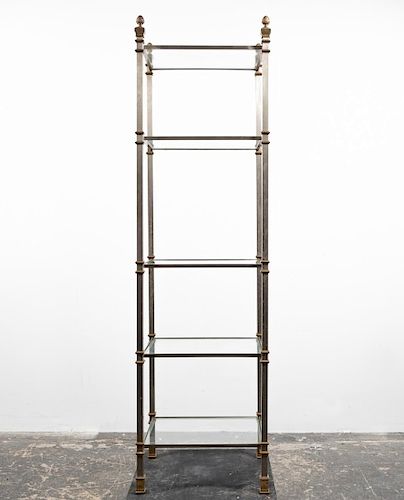 Steel and Brass Etagere in the Style of Maison Jansen For Sale at