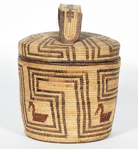 Papago/Pima Hand-Woven Lidded & Handled Basket