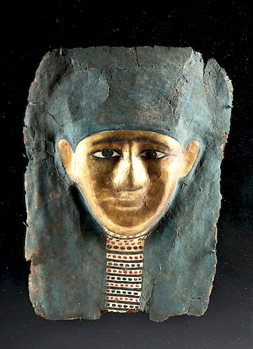 Egyptian Late Dynastic Gilt Cartonnage Mummy Mask