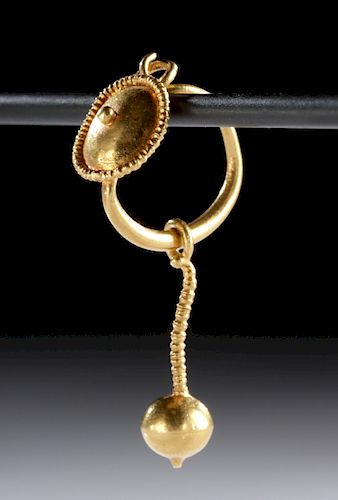 Roman Gold Earring with Disc & Hanging Ball