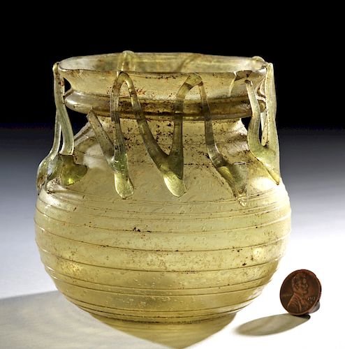 Large Roman Glass Jar w/ Applied Rigaree