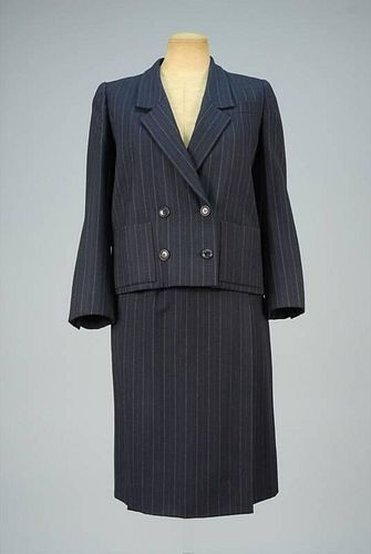 CHRISTIAN DIOR COUTURE PINSTRIPE SKIRT SUIT, AUTOMNE-HIVER, 1974.