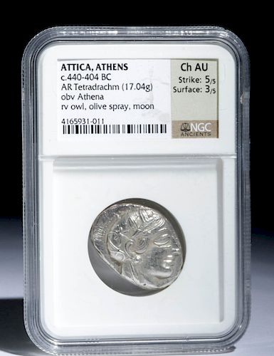 Greek Attica Athena & Owl Tetradrachm - 17.04 g