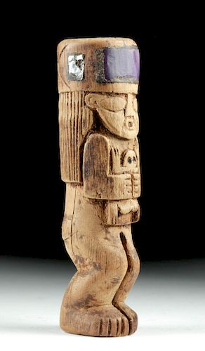 Rare Huari Wood Standing Totem with Shell Inlay