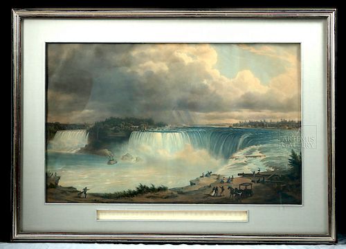 Framed H. Sebron Niagara Falls Engraving, 1852