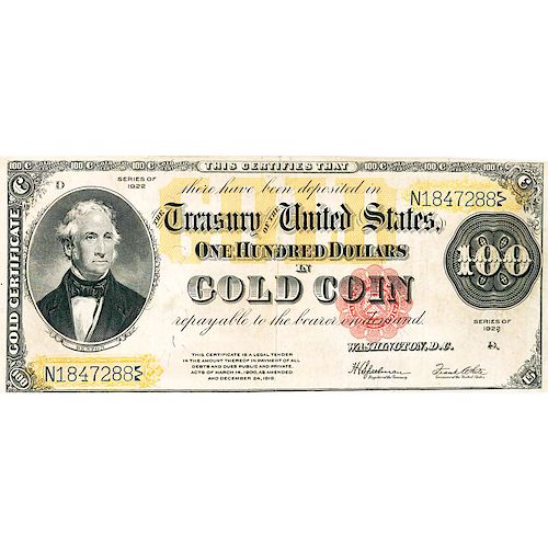 U.S. 1922 $100 GOLD CERTIFICATE