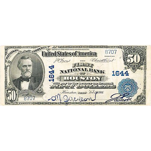 U.S. 1902 $50 FIRST NATIONAL BANK OF HOUSTON