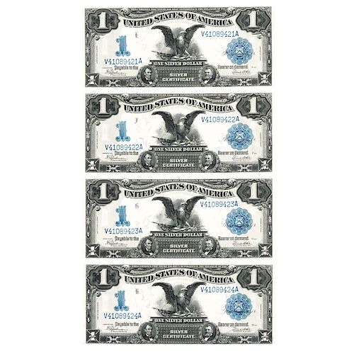 FOUR CONSECUTIVE U.S. 1899 $1 BLACK EAGLE SILVER CERTIFICATES